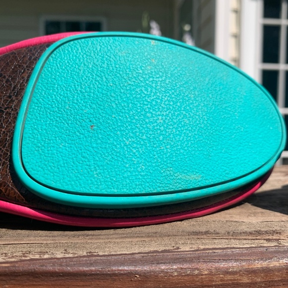 Fuchsia Hot Pink leather Tieks size 8 classic teal bottoms, - Picture 10 of 15